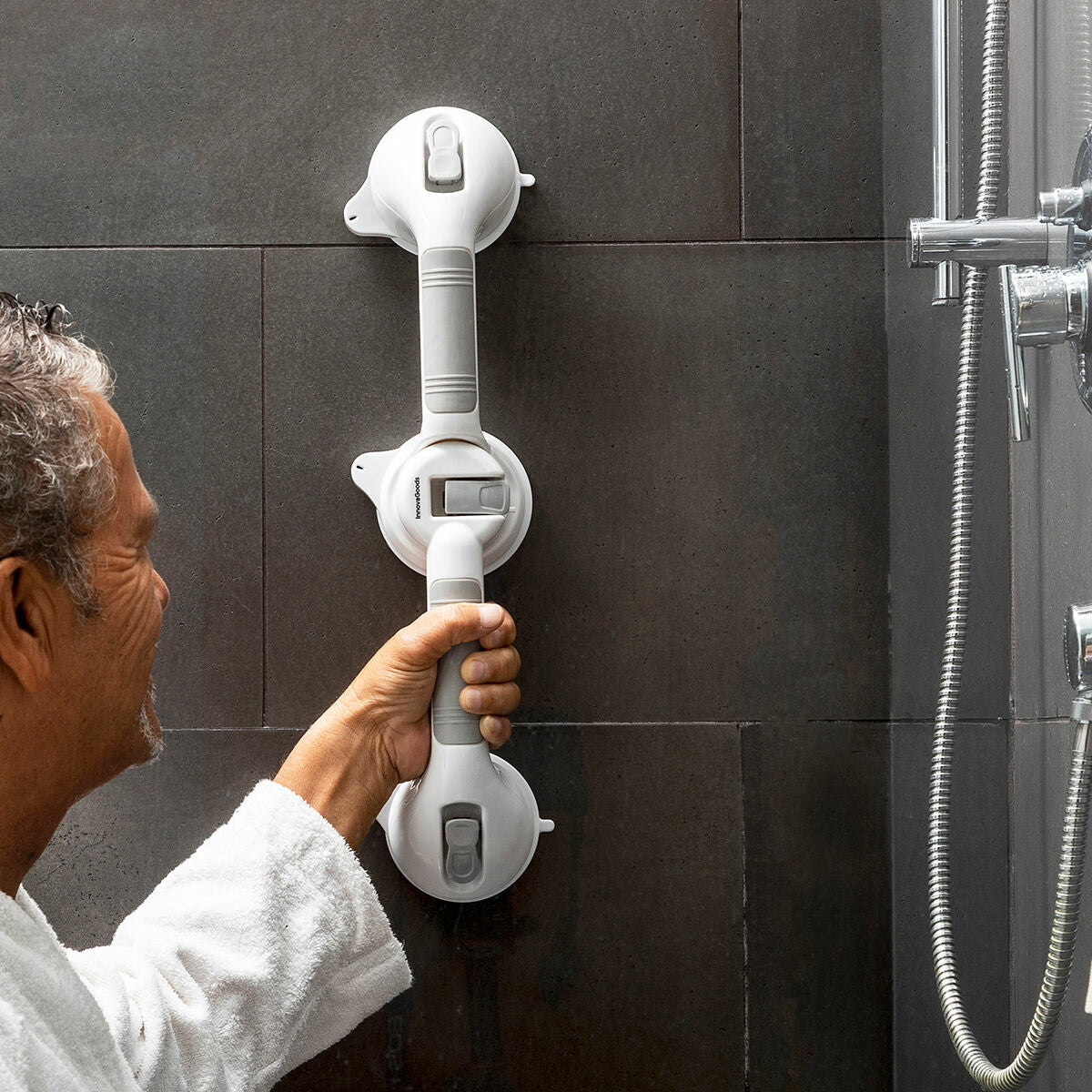Dubbele Veiligheidshandgreep voor de Badkamer met een Hoek Grabbath InnovaGoods