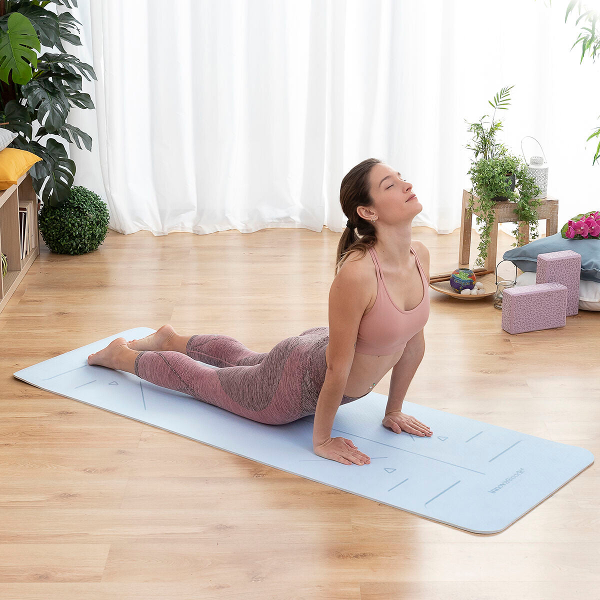 Anti-slip Fitnessmat met Positielijnen en Oefengids Asamat InnovaGoods